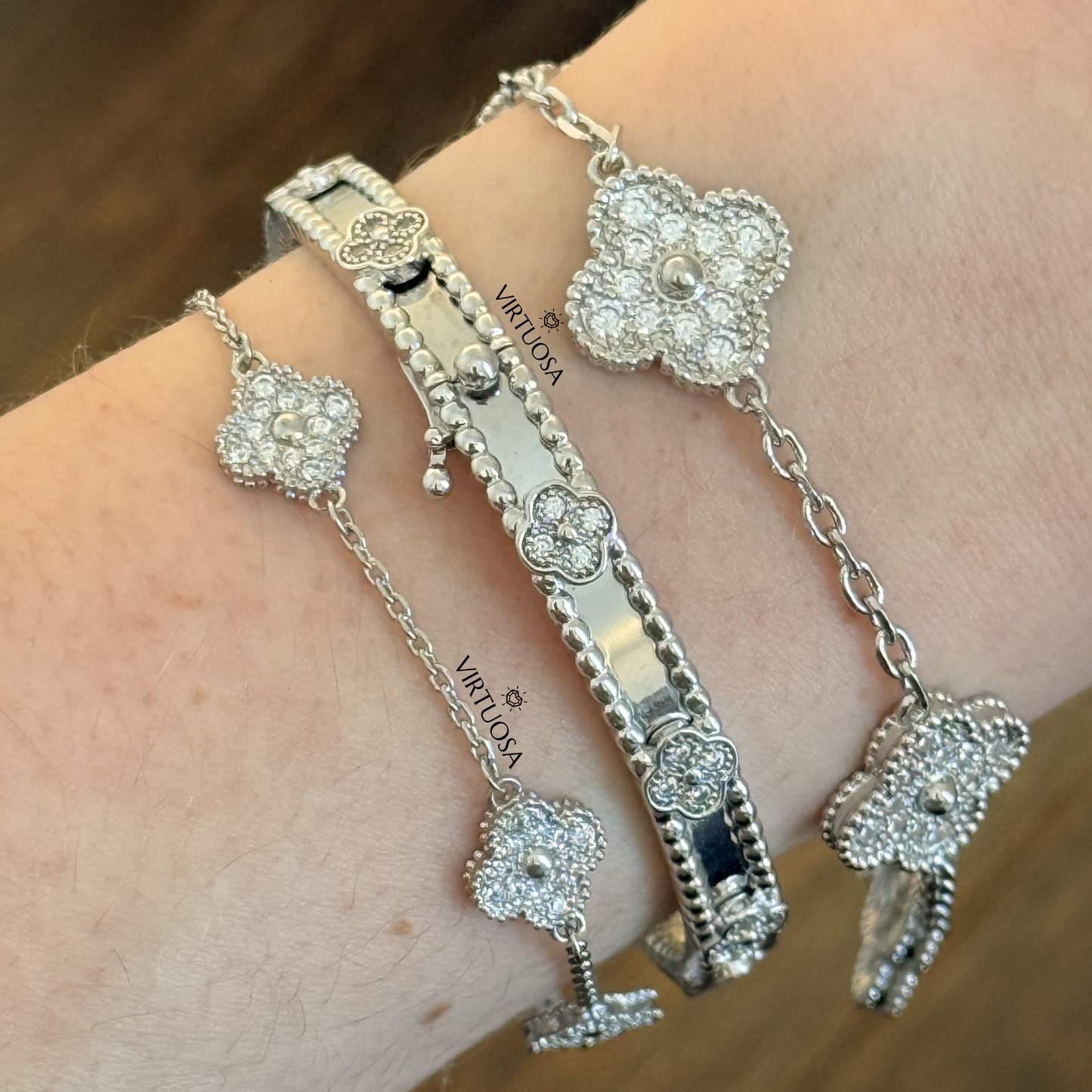 Four Leaf Clover Rigid Bangle Bracelet