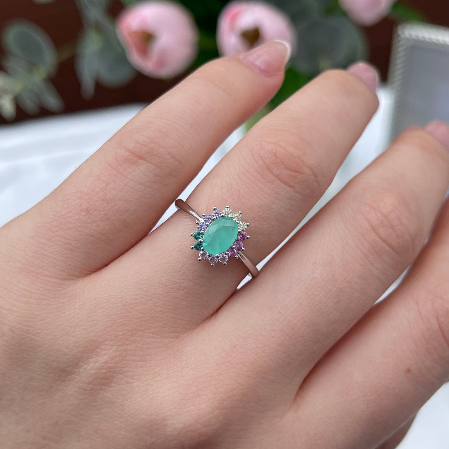 Zoe Rainbow Colombian Emerald Ring