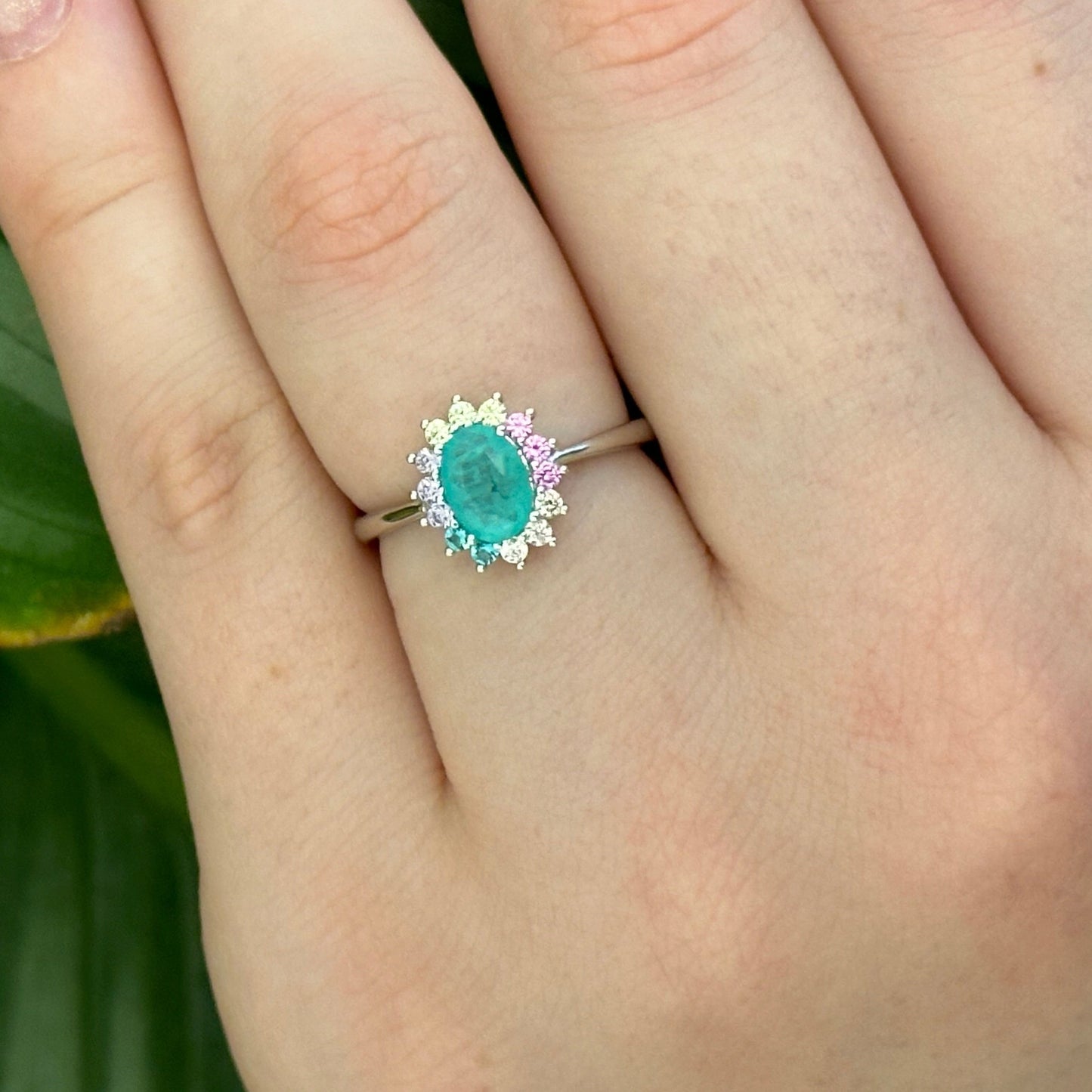 Zoe Rainbow Colombian Emerald Ring