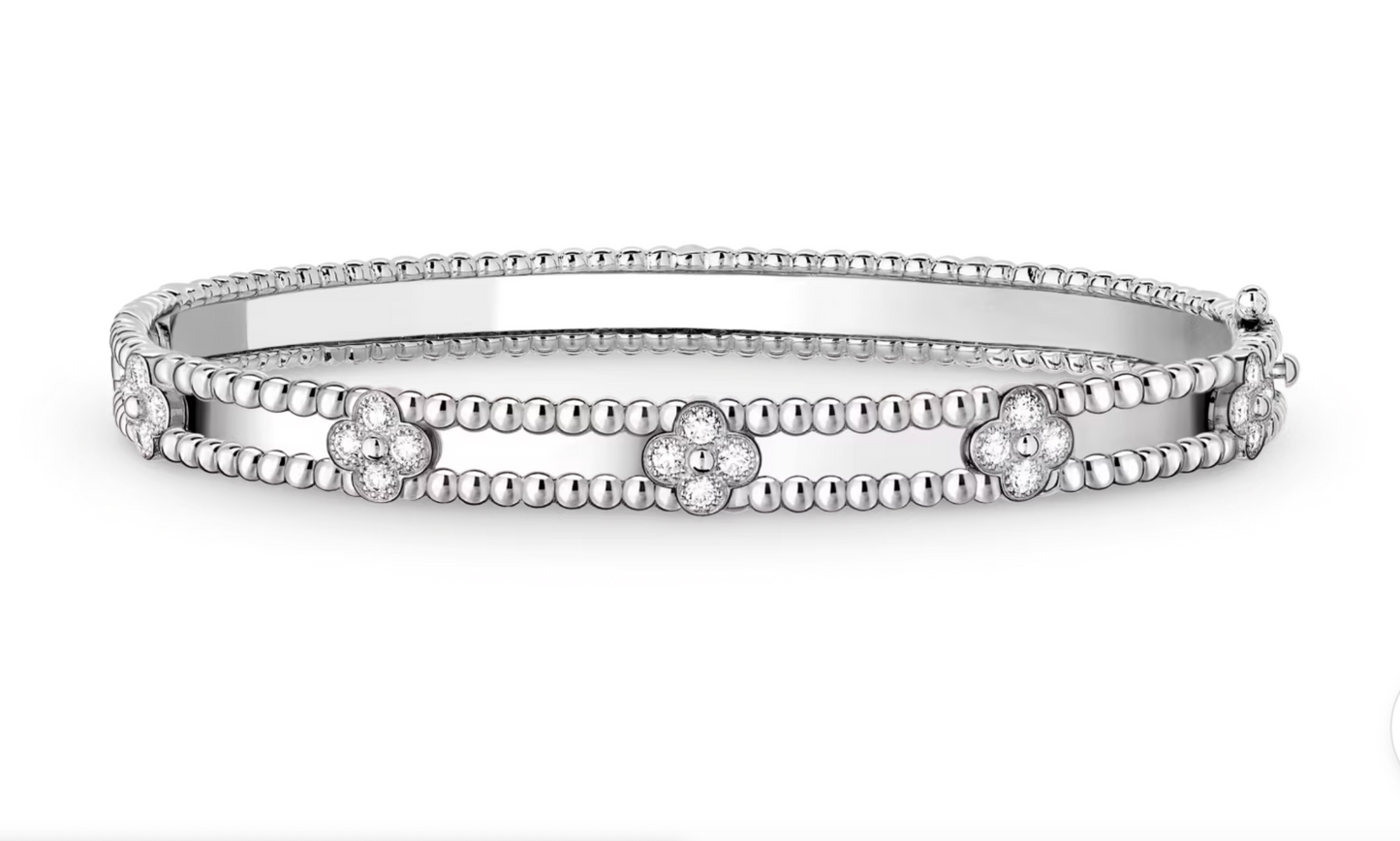 VCA Inspiration Perlée sweet Single Clovers Rigid Bangle Bracelet