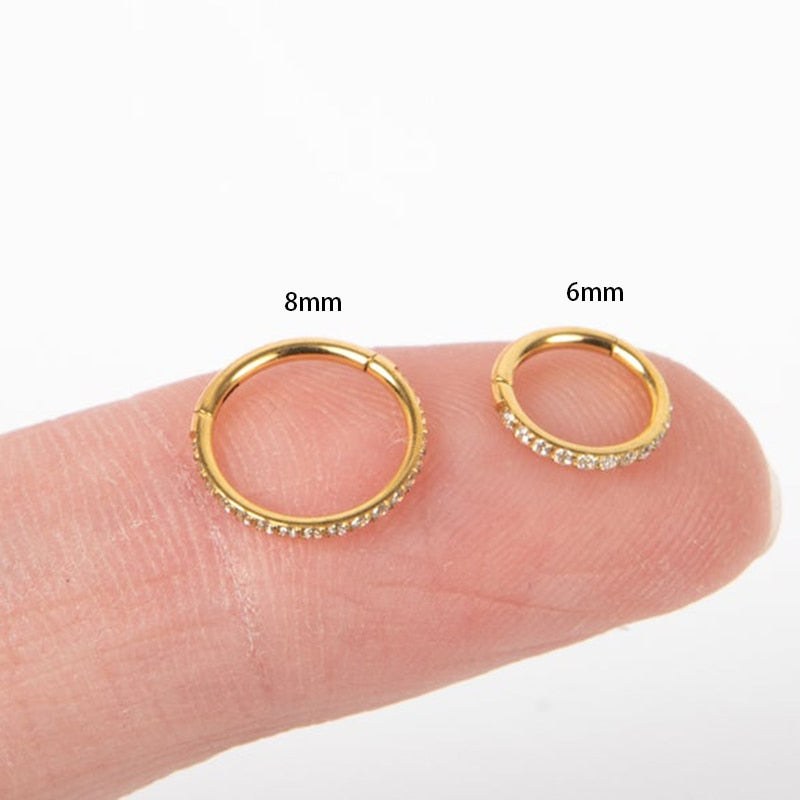 Aro Piercing Cartílago Pavé, en Baño de Oro Amarillo 18k sobre Plata de Ley 925