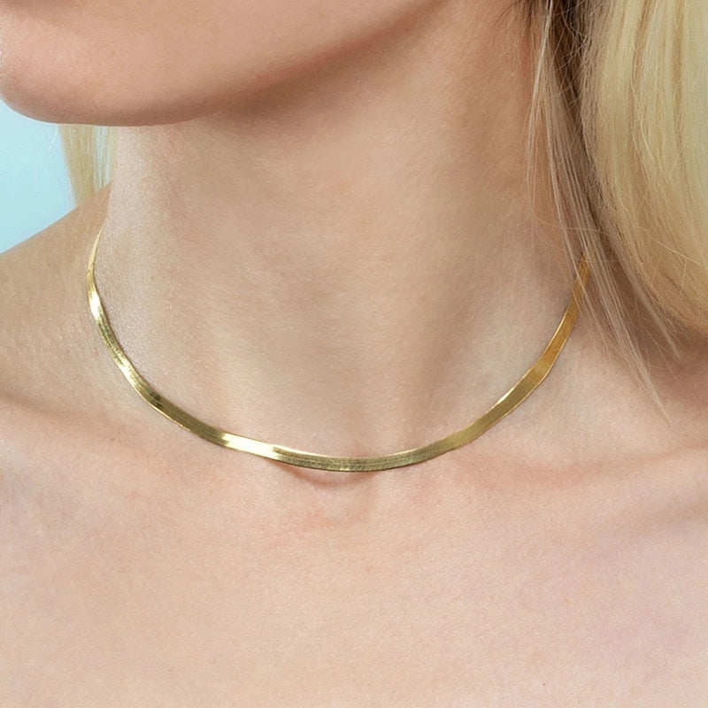 Collar de Cadena Serpiente en Baño de Oro Amarillo de 18k sobre Plata de Ley 925