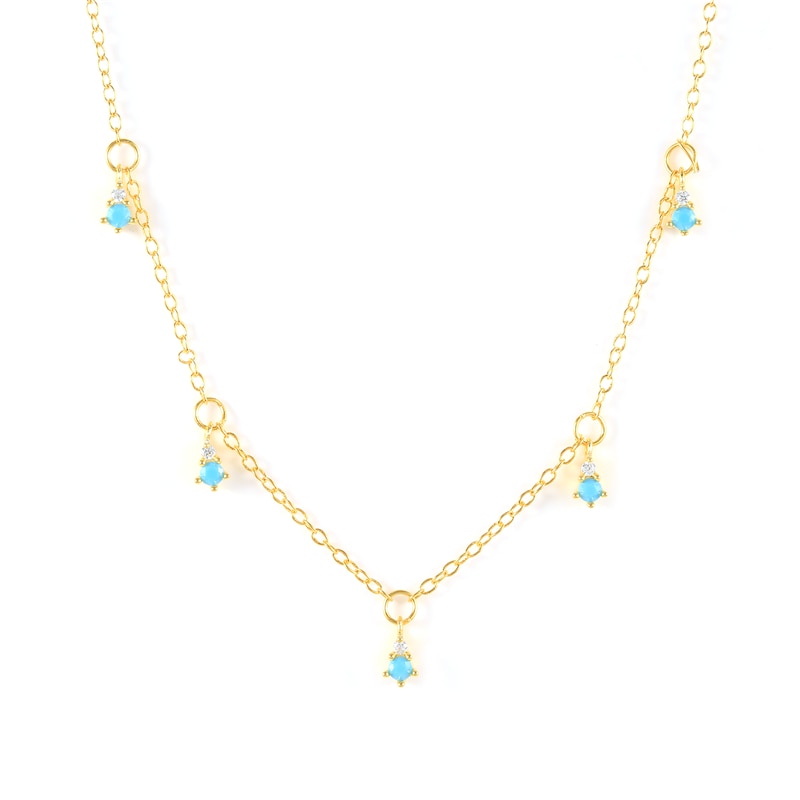 Turquoise Charm Necklace in 18k Yellow Gold Plating on Sterling Silver 925