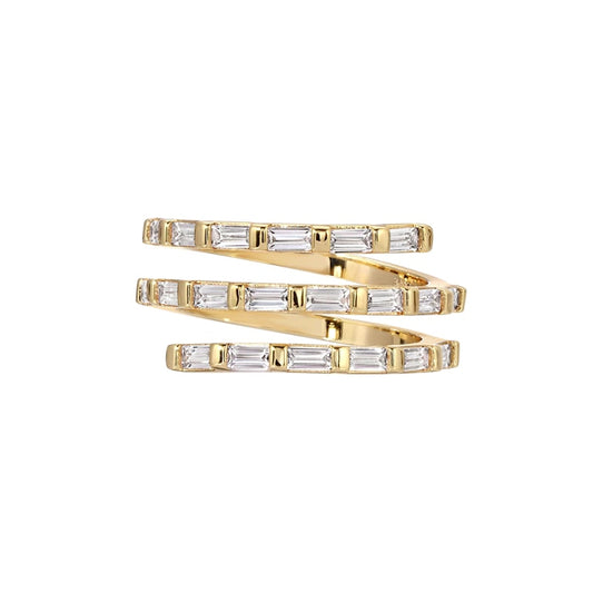 Anillo Espiral Baguette en Baño de Oro Amarillo de 18k