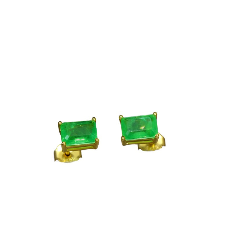 Aretes Rectangulares de Esmeralda en Baño de Oro Amarillo de 18K sobre Plata de Ley 925